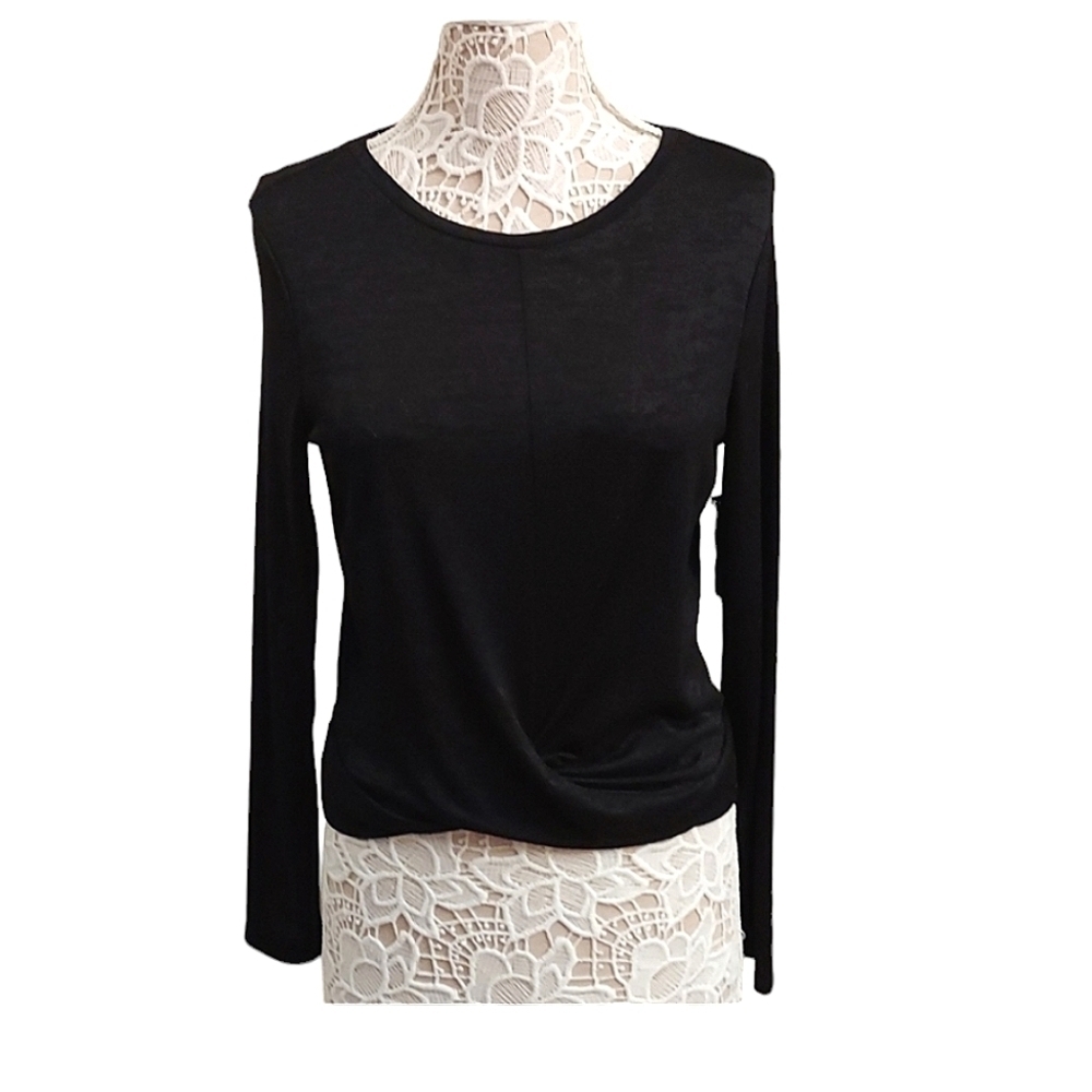 ABOUND Black Long Sleeve Pullover Crossover Twist Waist Top